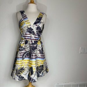 H&M Women's Metallic Leaf Fit & Flare Mini Dress Size 6 Party Tropical Classic